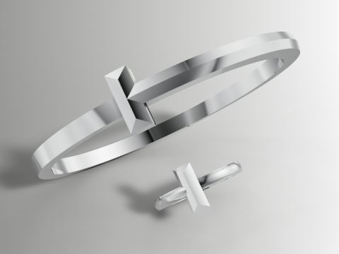 Conjunto de pulseira de anel estilo Tiffany T STL 3DM Cad File Modelo de Impressão 3D