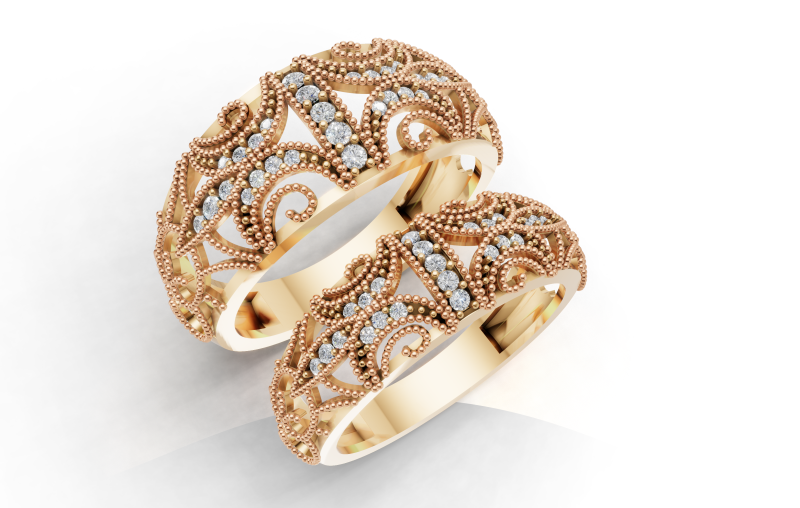 Conjunto de 4 alianças de casamento Conjunto de anéis de casal de quatro tamanhos Modelo de Impressão 3D .c4d .max .obj .3ds .fbx .stl .blend 