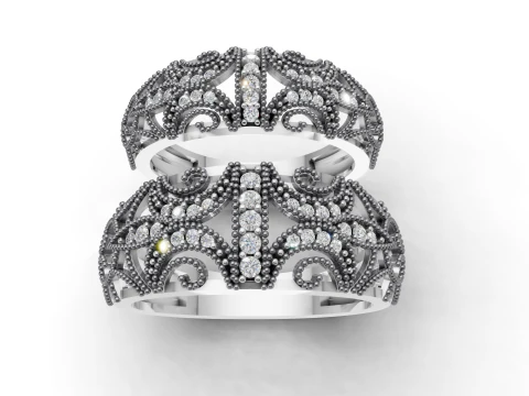 4 Wedding Band Set Four Sizes Couple Ring Set 3D Print Model