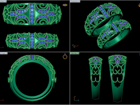 4 Wedding Band Set Four Sizes Couple Ring Set 3D Print Model
