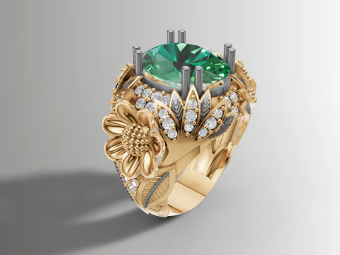 Cocktail Ring Large Cabochon Floral Design 3D Print Model