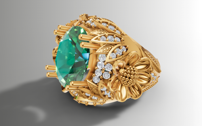 Коктейльна каблучка з великим квітковим малюнком з кабошоном 3D Принт Модель .c4d .max .obj .3ds .fbx .stl .blend 