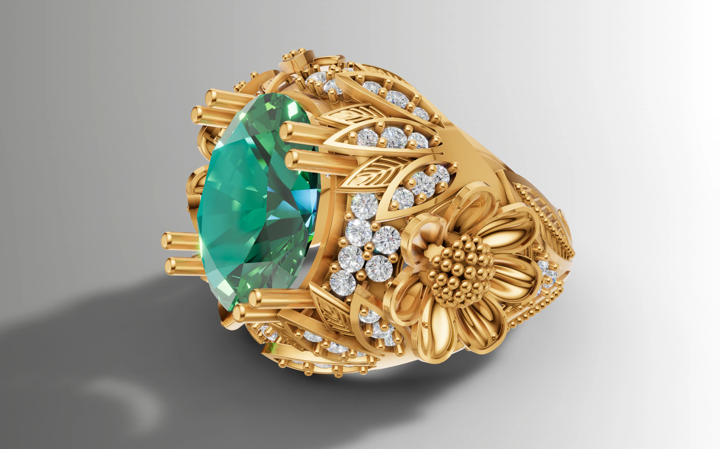 Cocktail Ring Large Cabochon Floral Design 3D Print Model .c4d .max .obj .3ds .fbx .stl .blend 