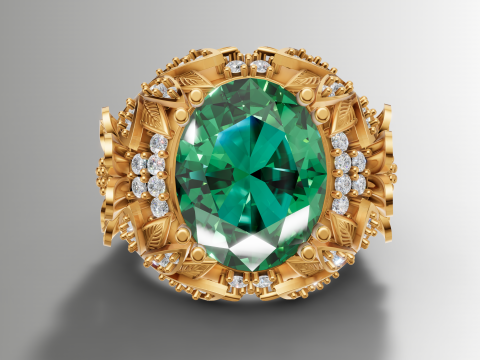 Коктейльна каблучка з великим квітковим малюнком з кабошоном 3D Принт Модель