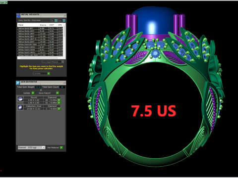 Коктейльна каблучка з великим квітковим малюнком з кабошоном 3D Принт Модель