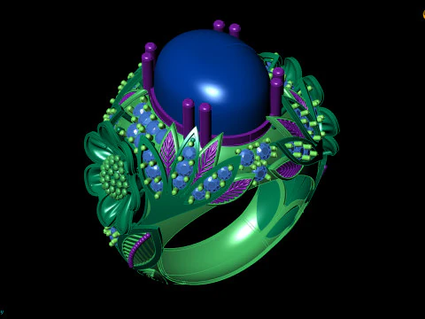 Cocktail Ring Large Cabochon Floral Design 3D Print Model