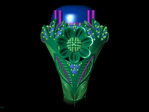 Cocktail Ring Large Cabochon Floral Design 3D Print Model