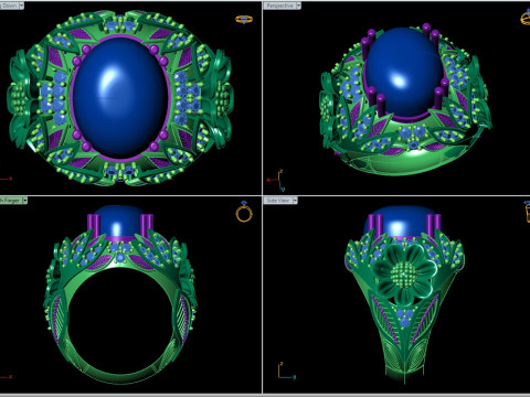 Коктейльна каблучка з великим квітковим малюнком з кабошоном 3D Принт Модель