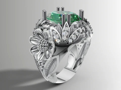 Cocktail Ring Large Cabochon Floral Design 3D Print Model