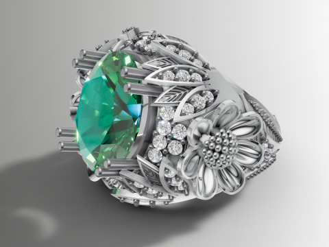 Коктейльна каблучка з великим квітковим малюнком з кабошоном 3D Принт Модель