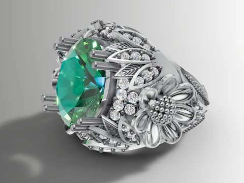 Cocktail Ring Large Cabochon Floral Design 3D Print Model