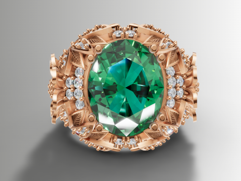 Коктейльна каблучка з великим квітковим малюнком з кабошоном 3D Принт Модель