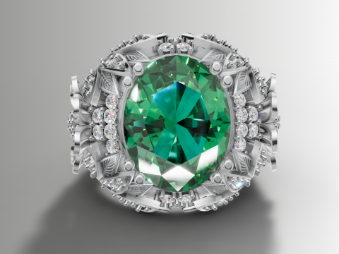 Коктейльна каблучка з великим квітковим малюнком з кабошоном 3D Принт Модель