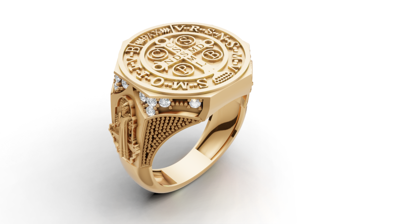 Кольцо Святого Бенедикта, религиозная медаль, мужские украшения 3D Принт Модель .c4d .max .obj .3ds .fbx .stl .blend