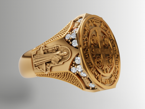 Кольцо Святого Бенедикта, религиозная медаль, мужские украшения 3D Принт Модель