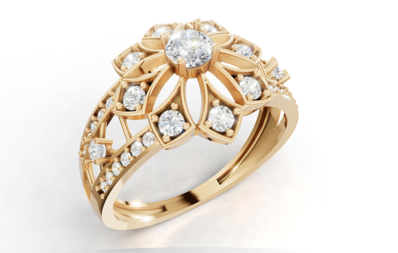 Заявление о кольце с цветочным кластером и сложным цветочным дизайном. Файл STL CAD для печати. 3D Принт Модель .c4d .max .obj .3ds .fbx .stl .blend 