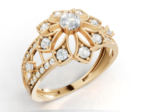 Floral Cluster Statement Ring Intricate Flower Design STL CAD File for Printing 3D Print Model