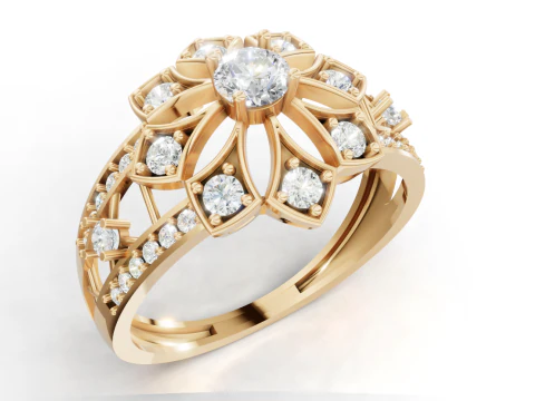 Kwiatowy pierścień z oświadczeniem klastra Skomplikowany wz&oacute;r kwiatowy Plik STL CAD do druku Model do druku 3D