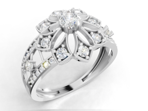 Заявление о кольце с цветочным кластером и сложным цветочным дизайном. Файл STL CAD для печати. 3D Принт Модель