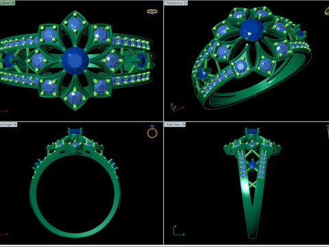 Заявление о кольце с цветочным кластером и сложным цветочным дизайном. Файл STL CAD для печати. 3D Принт Модель