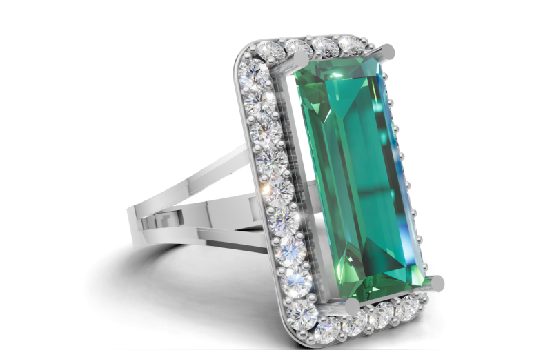 3डी प्रिंटिंग के लिए बैगूएट हेलो स्टेटमेंट रिंग 3D प्रिंट मॉडल .c4d .max .obj .3ds .fbx .stl .blend 