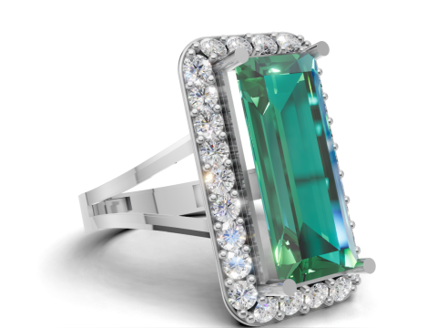 3डी प्रिंटिंग के लिए बैगूएट हेलो स्टेटमेंट रिंग 3D प्रिंट मॉडल