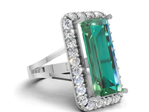 Pierścionek z oświadczeniem Bagietka Halo do druku 3D Model do druku 3D