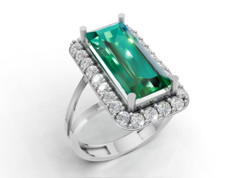 3डी प्रिंटिंग के लिए बैगूएट हेलो स्टेटमेंट रिंग 3D प्रिंट मॉडल