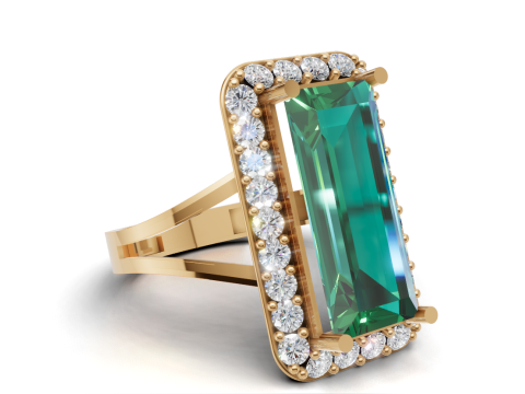 3डी प्रिंटिंग के लिए बैगूएट हेलो स्टेटमेंट रिंग 3D प्रिंट मॉडल