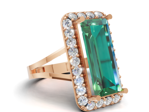 3डी प्रिंटिंग के लिए बैगूएट हेलो स्टेटमेंट रिंग 3D प्रिंट मॉडल