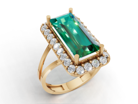 3डी प्रिंटिंग के लिए बैगूएट हेलो स्टेटमेंट रिंग 3D प्रिंट मॉडल