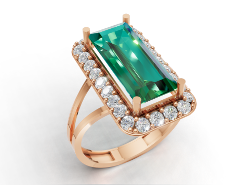 3डी प्रिंटिंग के लिए बैगूएट हेलो स्टेटमेंट रिंग 3D प्रिंट मॉडल