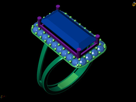 3डी प्रिंटिंग के लिए बैगूएट हेलो स्टेटमेंट रिंग 3D प्रिंट मॉडल