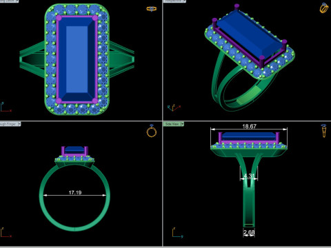 3डी प्रिंटिंग के लिए बैगूएट हेलो स्टेटमेंट रिंग 3D प्रिंट मॉडल