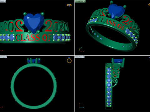 Class of 2026 Heart Ring Graduation Ring CAD 3D Print Model
