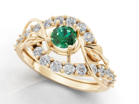 Organic Vine and Leaf Ring Nature Inspired Cad Design 3D Print Model
