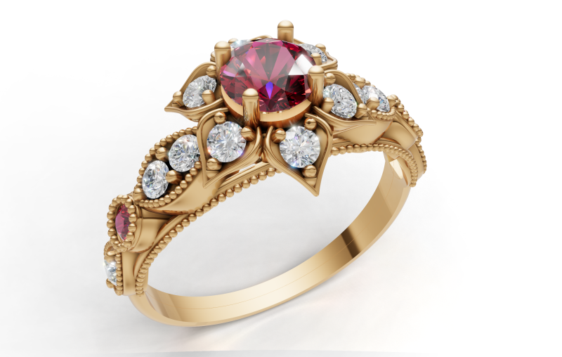 Floral Cluster Ring Vintage Beaded Shank CAD for Printing 3D Print Model .c4d .max .obj .3ds .fbx .stl .blend 