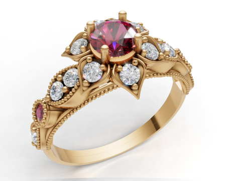 Cincin Cluster Bunga Vintage Beaded Shank CAD untuk Pencetakan Model Cetak 3D