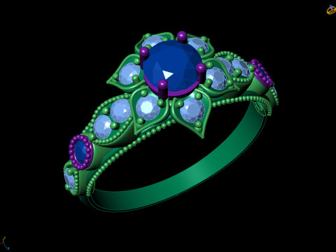 Floral Cluster Ring Vintage Beaded Shank CAD for Printing 3D Print Model