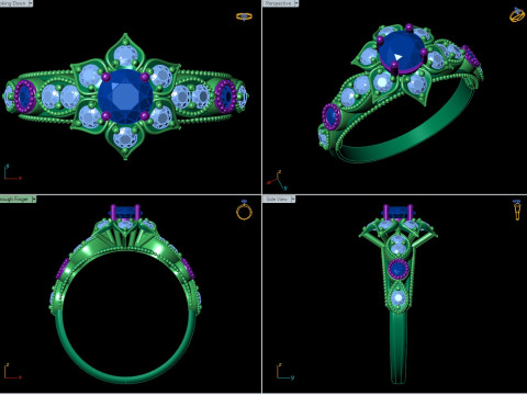 Floral Cluster Ring Vintage Beaded Shank CAD for Printing 3D Print Model