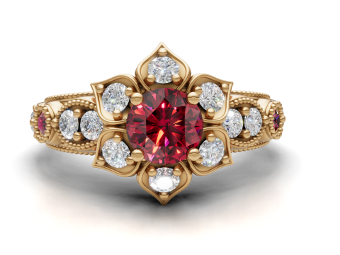 Floral Cluster Ring Vintage Beaded Shank CAD for Printing 3D Print Model