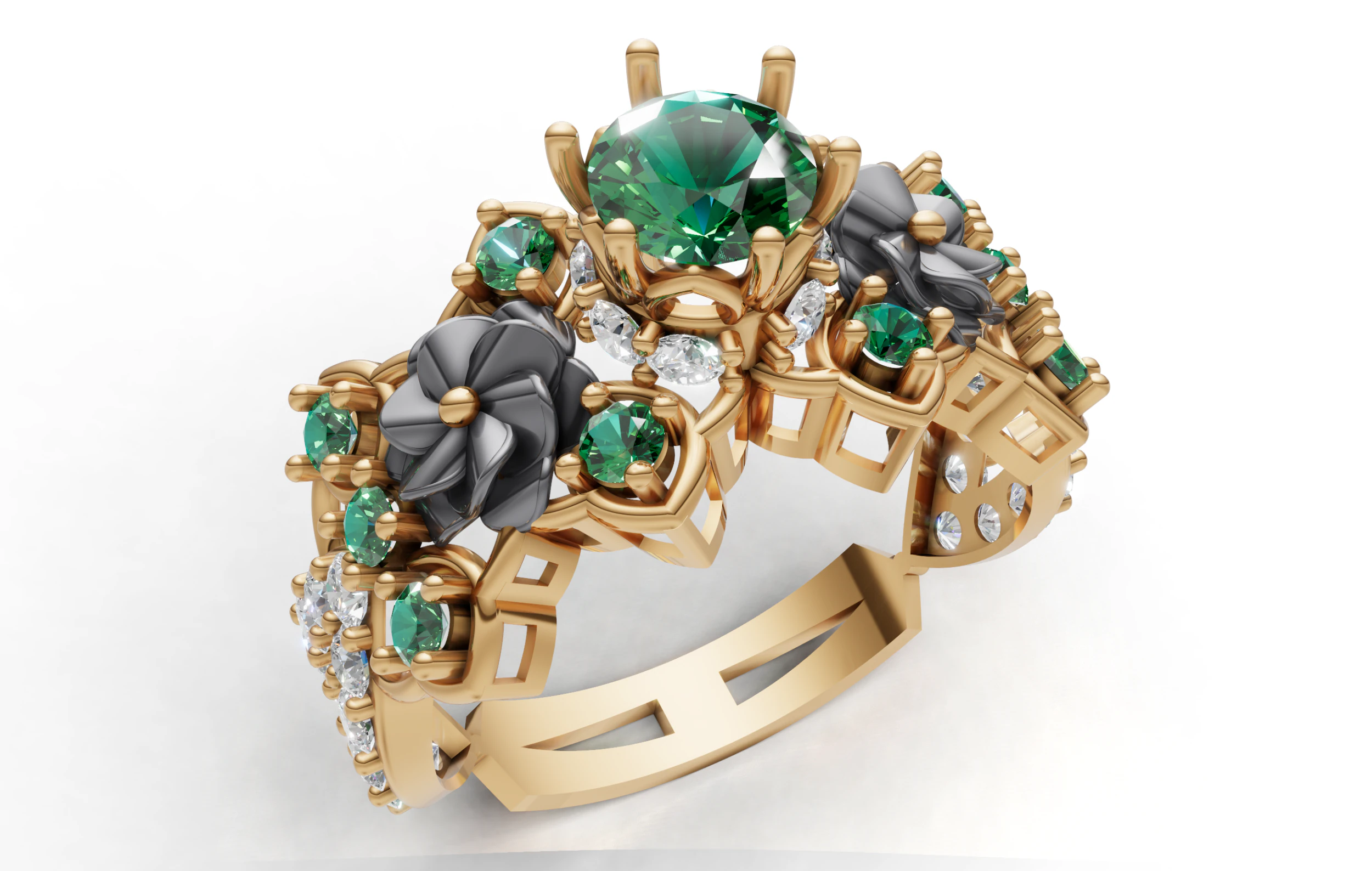 Floral Cluster Ring Sculpted Flower CAD for Printing 3D Print Model .c4d .max .obj .3ds .fbx .stl .blend