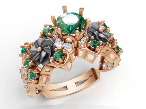 Floral Cluster Ring Sculpted Flower CAD for Printing 3D Print Model