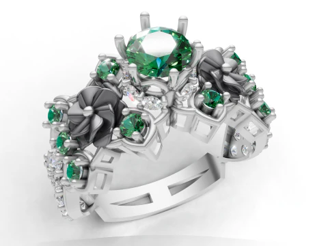 Floral Cluster Ring Sculpted Flower CAD for Printing 3D Print Model