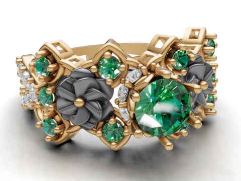 Floral Cluster Ring Sculpted Flower CAD for Printing 3D Print Model