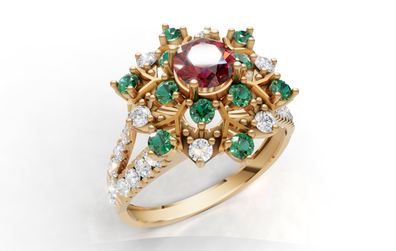 Anillo de racimo Starburst adornado pavimenta CAD de filigrana para imprimir Modelo de impresión 3D .c4d .max .obj .3ds .fbx .stl .blend