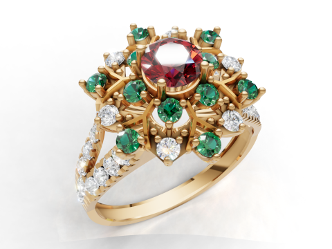 Cincin Cluster Starburst Bernasi Pave Filigree CAD untuk Pencetakan Model Cetak 3D