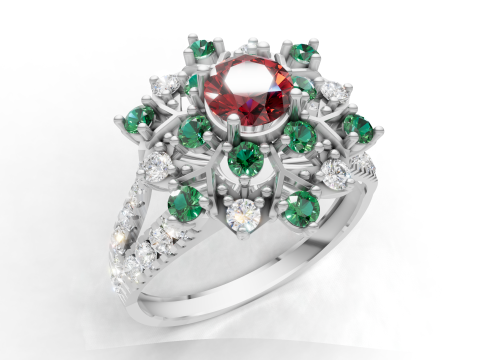 Anillo de racimo Starburst adornado pavimenta CAD de filigrana para imprimir Modelo de impresión 3D