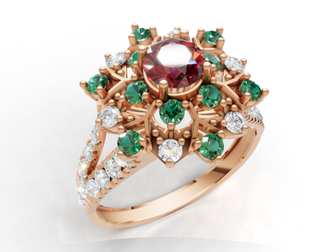 Anillo de racimo Starburst adornado pavimenta CAD de filigrana para imprimir Modelo de impresión 3D