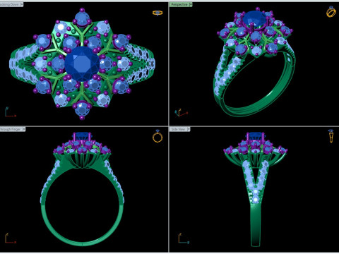 Anillo de racimo Starburst adornado pavimenta CAD de filigrana para imprimir Modelo de impresión 3D